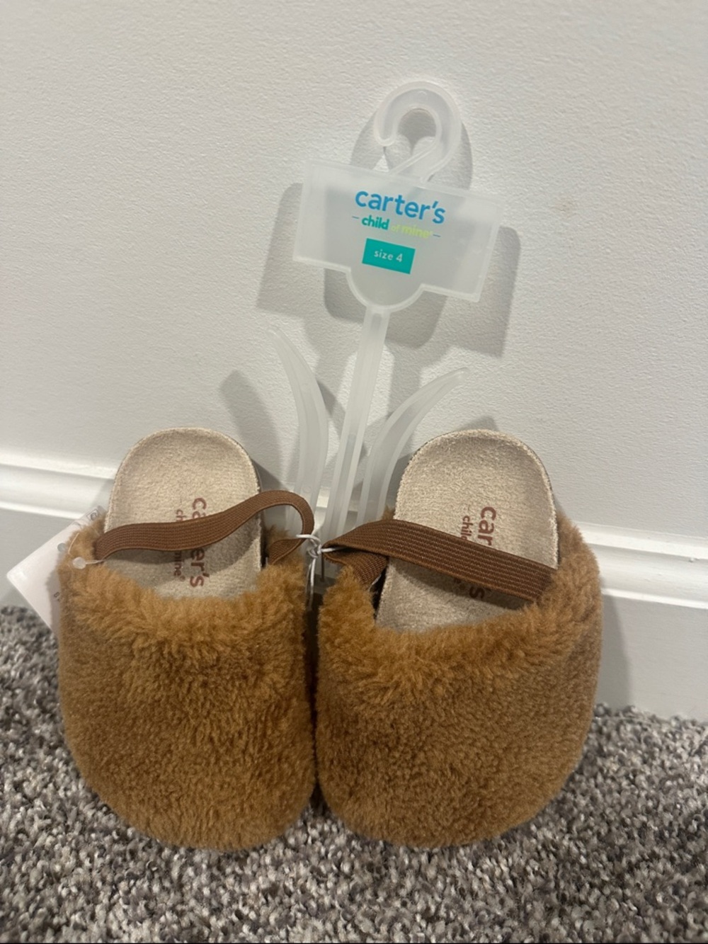 Carter's Kids Tan Fuzzy Slip-On Clogs with Elastic Strap